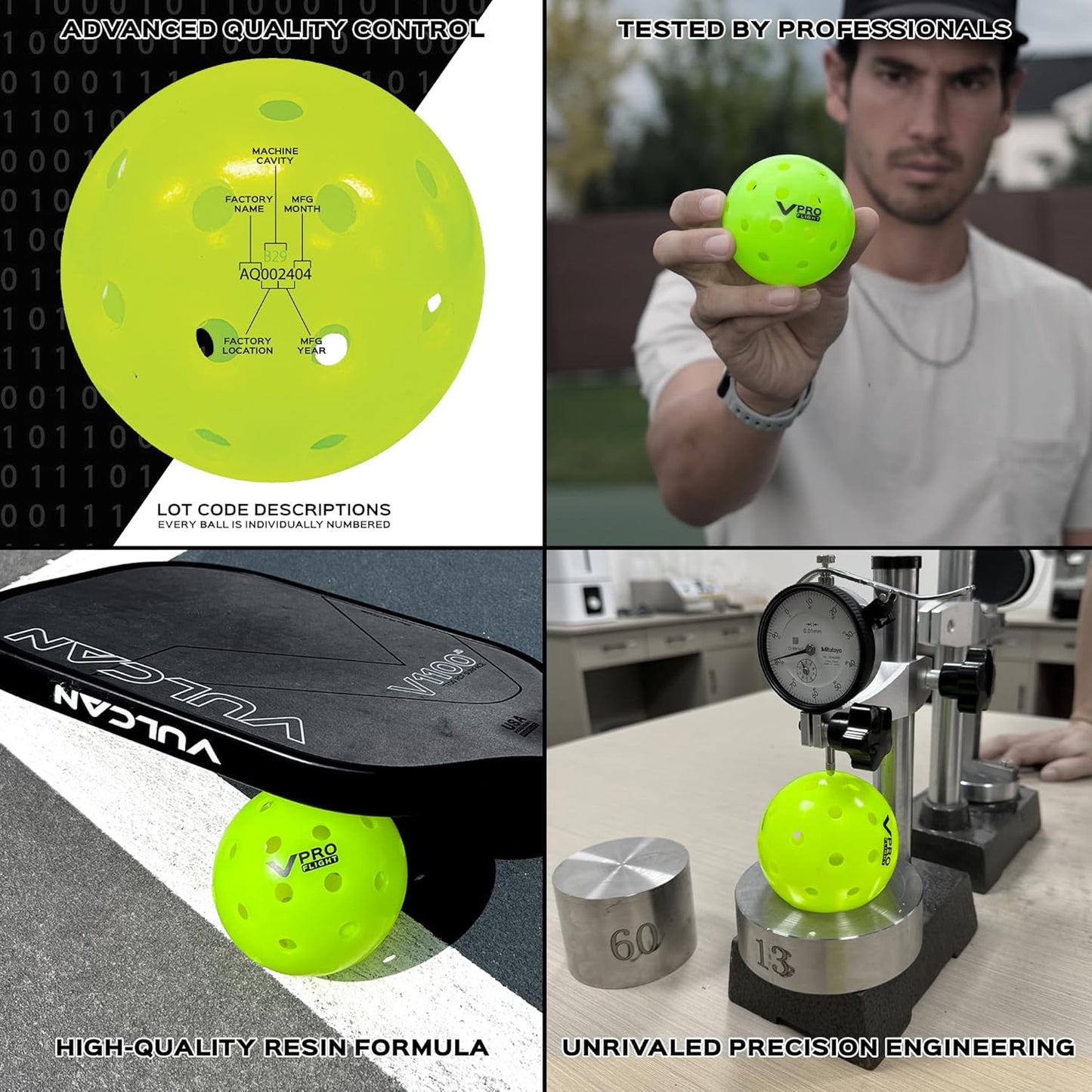 Vulcan | VPRO Flight Outdoor Pickleball Official Ball of The PPA Tour & MLP | 100 Ball Pack | Hi-Vis Yellow