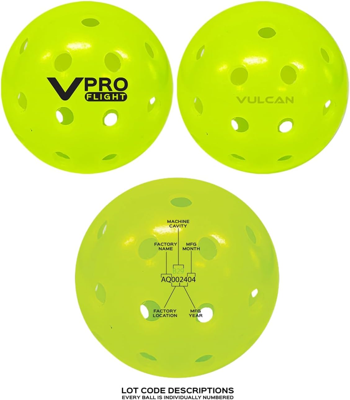 Vulcan | VPRO Flight Outdoor Pickleball Official Ball of The PPA Tour & MLP | 100 Ball Pack | Hi-Vis Yellow