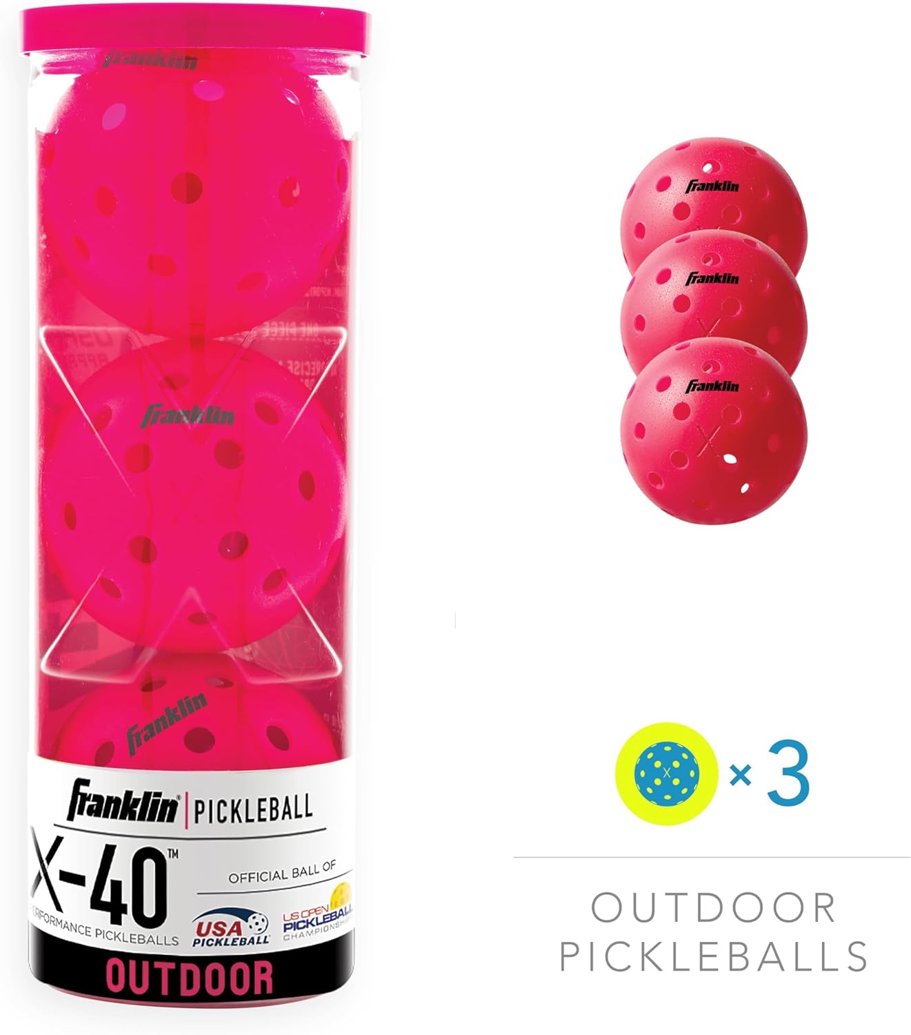 Franklin Sports X-40 Outdoor Pickleballs - 3 Pack PINK