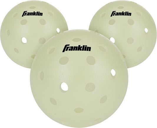 Franklin Sports Glow in The Dark Outdoor Pickleballs - Light Up Pickleball Balls for Nighttime Pickleball - Glow in The Dark Green Pickleball Balls - Charge in Indoor Light + Sunlight